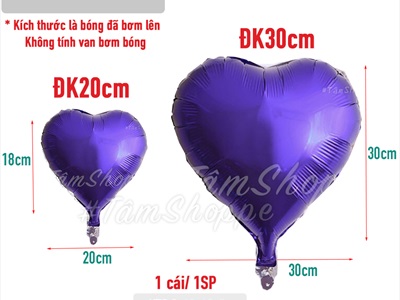 Bong bóng kiếng trái tim trơn màu nhiều cỡ BBK-TIM-03